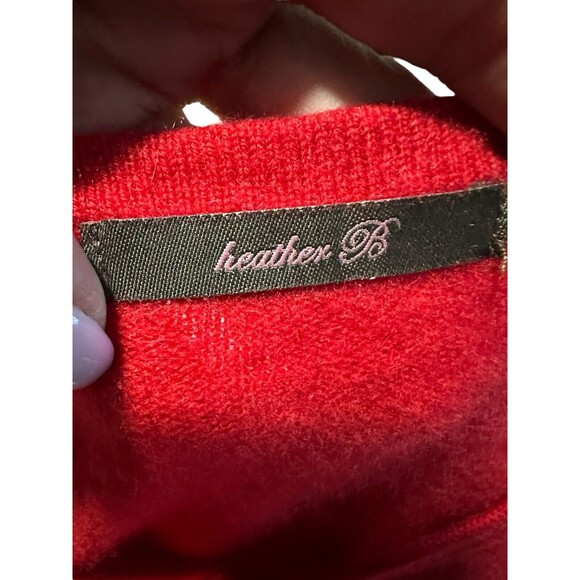 Heather B Size Large V‎ Neck Red 100% Cashmere Sweater Lightweight Soft #OP3-0 - Picture 2 of 7